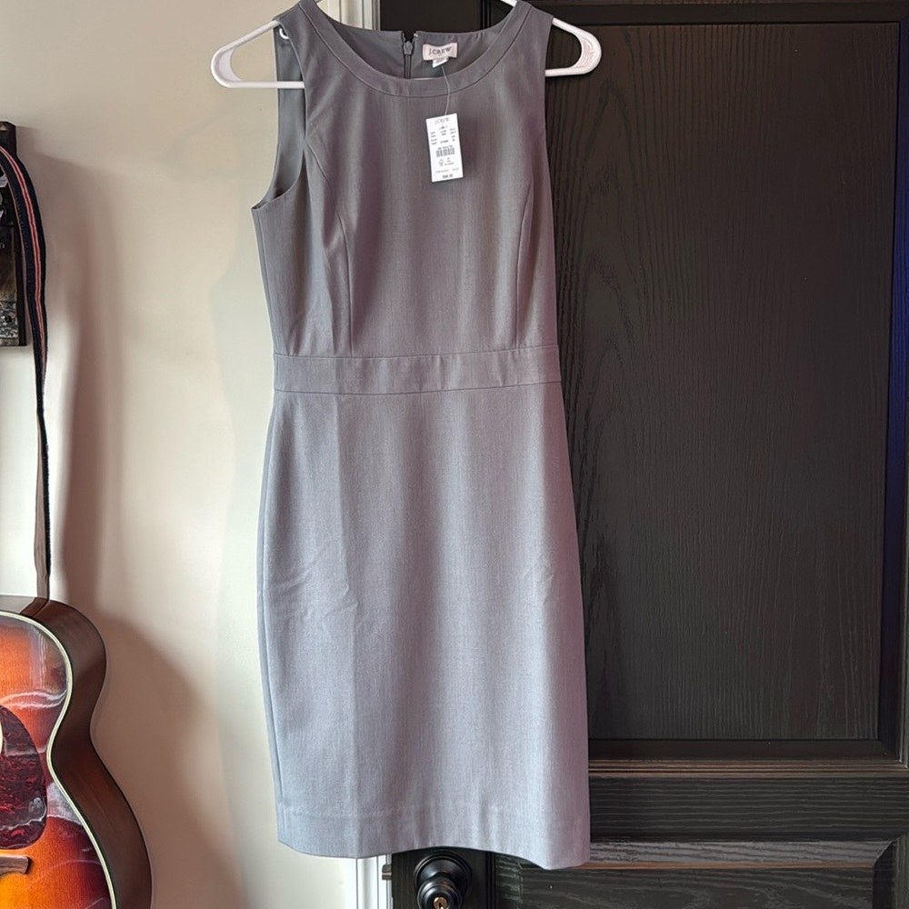 J. Crew Gray Sheath Midi Dress Crew Neck Sleeveless
